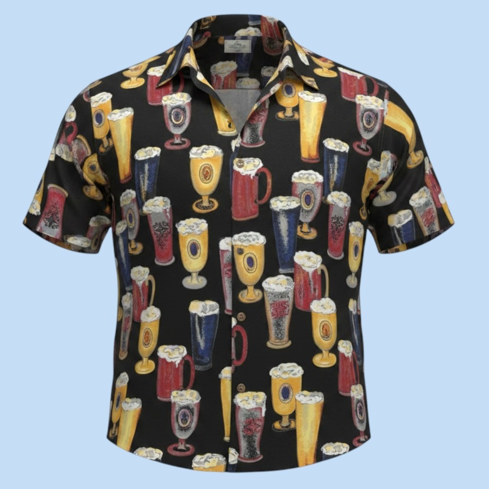 Cherokee Beer Glass Novelty Shirt Mens XL Black Short Sleeve Button Down